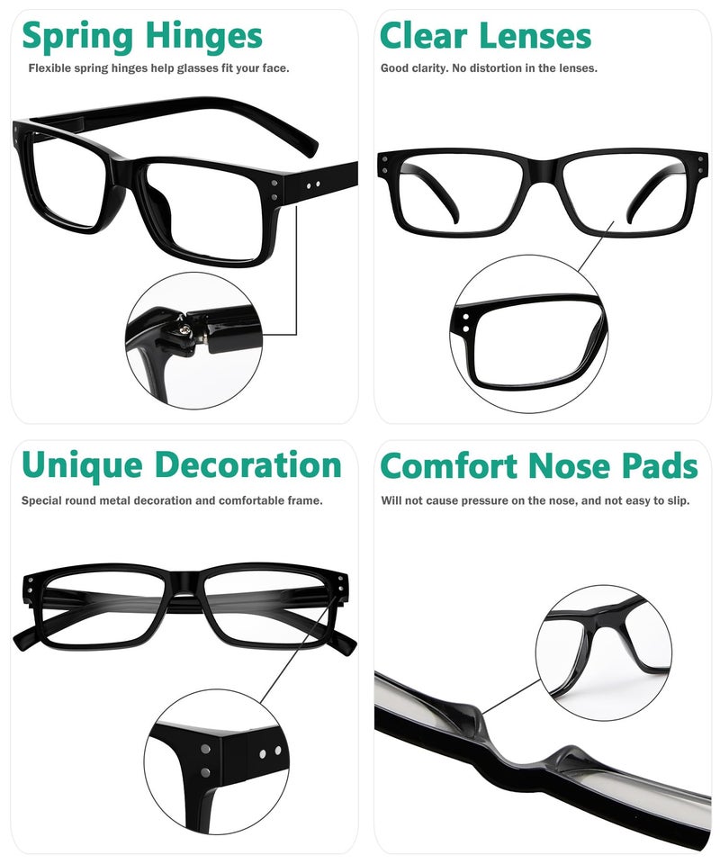 Eyekepper Vintage Reading Glasses for Men - 5 Pack Spring Hinges Classic Readers - Black Frame +3.00 - Image 4